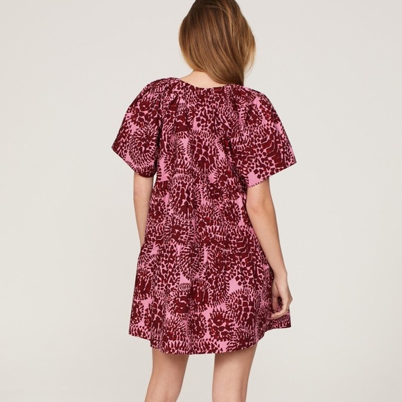 A.L.C. V Neck Apple and Rose Camila Dress Red Pink Mini Short Sleeve - Picture 2 of 7